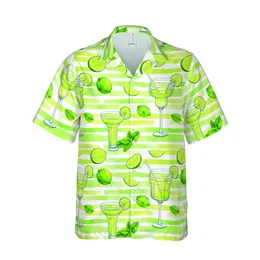 Tropical Cocktail Enthusiast Vibrant Watercolor Margarita & Mint Leaf Hawaiian Textile Design Short-sleeve Hawaiian Shirt