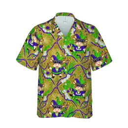 Hawaiian Chibi Cow Mardi Gras Print: Jester Hats, Feathered Masks, Glittery Costumes Design Short-sleeve Hawaiian Shirt