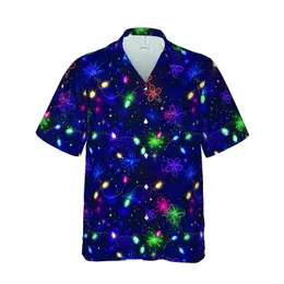 Holiday Multi-Color Christmas Lights Tropical Pattern with Cosmic Starbursts & Micro-Lights Short-sleeve Hawaiian Shirt
