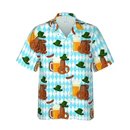 Bavarian Oktoberfest Hawaiian Beer Stein Pretzel Sausage Hat Barrel Motif Design Short-sleeve Hawaiian Shirt
