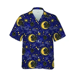 Cosmic Voyager's Golden Moon Sun Starburst Nebula Hawaiian Textile Art Design Short-sleeve Hawaiian Shirt