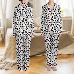 Dairy Farm Cow Head Black Spot Pastel Pink Heart Pattern Graphic Satin Pajamas Set