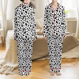 Dairy Farm Fan White Black Holstein Spots All-Over Cartoon Cows Pink Snouts MILK Word Satin Pajamas Set
