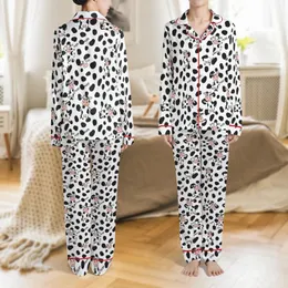 Farm Animal Bovine Pattern: White Field Black Rounded Spots, Pink Snout Brown Hoof Cows, 'Moo' Word Repeat Satin Pajamas Set