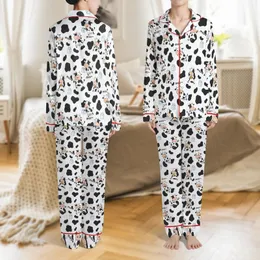 Farm Animal Theme All-Over Black White Cow Spot Cartoon Cows Milk Cartons Design Satin Pajamas Set