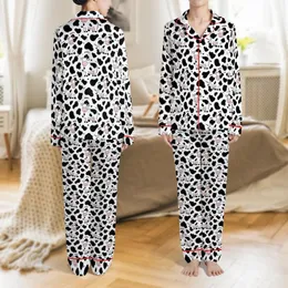 Cow Motif: Stylized Cartoon Cows, Black Spots, Pink Noses, White Background Moo Print Satin Pajamas Set