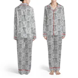 Highland Cow Calves Flower Crown Black Line Art Repeating Pattern Heather Gray Satin Pajamas Set