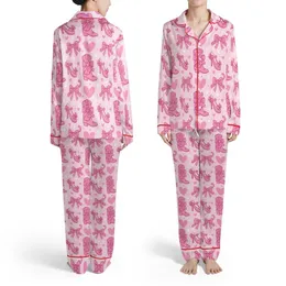 Women's Pastel Pink Footwear Pattern: Cowboy Boots, Ballet Slippers, High Heels, Mary Janes, Bows, Hearts & Stars Satin Pajamas Set