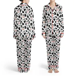 White Background Black Cow Spots Sitting Baby Cows Pink Muzzle Horns Satin Pajamas Set