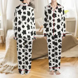 Cow Print Enthusiast: Off-White Black Organic Spot Pattern All-Over Seamless Hand-Drawn Design Satin Pajamas Set