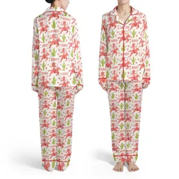 Cowboy Cowgirl Horse Riders Bow Arrows Hearts Cactus HOWDY Pink Off-White Satin Pajamas Set
