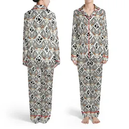 Western Soul Bull Skull & Southwestern Geometric Design with Feather & Cow Print on Light Grey Satin Pajamas Set