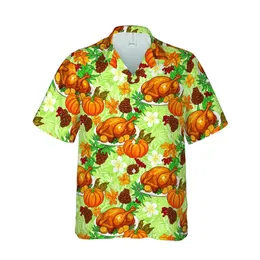 Thanksgiving Feast Roasted Turkey Pumpkin Autumn Leaf Hawaiian Pattern Short-sleeve Hawaiian Shirt