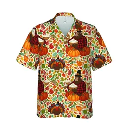 Bigfoot Turkey Hawaiian Pattern: Plaid Pilgrim Feast & Autumn Foliage Short-sleeve Hawaiian Shirt