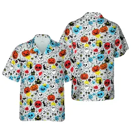 Halloween Jack-o'-Lantern Skull Witch Ghost Hawaiian Pattern White Black Orange Short-sleeve Hawaiian Shirt