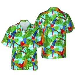 Macaw Toucan Birds Hawaiian Tropical Jungle Palm Fronds Azure Sky Pattern Short-sleeve Hawaiian Shirt