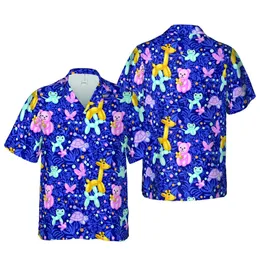 Navy Botanical Hawaiian Artwork: Shiny Balloon Dogs, Giraffes, Bunnies, Frogs Short-sleeve Hawaiian Shirt
