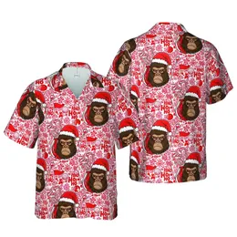 Golfer Gorilla Santa Hat Golf Bag Candy Cane Snowflake Ho Ho Ho Tropical Print Short-sleeve Hawaiian Shirt