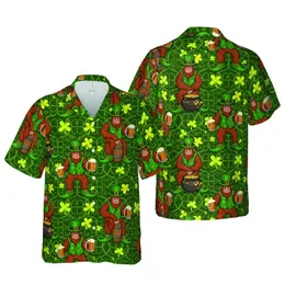St. Patrick's Bigfoot Leprechaun Hawaiian Ale Clover Forest Green Textile Short-sleeve Hawaiian Shirt