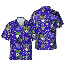 Opossum Mardi Gras Feather Mask Bead Doubloon Fleur-de-Lis Purple Gold Green Design Short-sleeve Hawaiian Shirt
