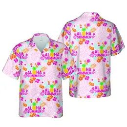 ALOHA SUMMER Pineapple Hibiscus Hawaiian Floral Fabric Sublimation Design Short-sleeve Hawaiian Shirt