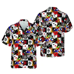 Tropical Billiard Dart Chess Card Dice Pattern: High Contrast Poker Chip Checkerboard Short-sleeve Hawaiian Shirt