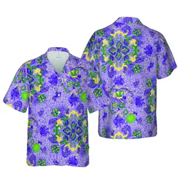 Mardi Gras Hawaiian Pattern: Green Gold Purple Beads, Jester Crawfish, Starbursts Short-sleeve Hawaiian Shirt