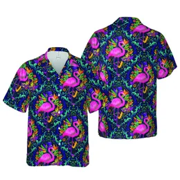 Pink Flamingos Mardi Gras Top Hats Masks Beads Saxophones Tropical Fabric Pattern Short-sleeve Hawaiian Shirt