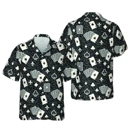 Ace of Spades Hawaiian Pattern: Playing Cards, Suits, Fleur-de-Lis, Black Mosaic Ground Short-sleeve Hawaiian Shirt