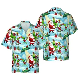Santa Claus Alien Hawaiian Pattern, UFO Beams, Gift Sleighs, Snow Hills Scene Short-sleeve Hawaiian Shirt