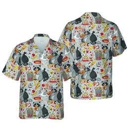 Raccoon Lover Hawaiian Pattern: Pizza Hot Dog Trash Can Feast Tropical Scatter Short-sleeve Hawaiian Shirt