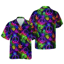 Glow Peace Alien Mosaic: Neon Gradient Symbol, Star Pattern, Abstract Geometric Trails Short-sleeve Hawaiian Shirt