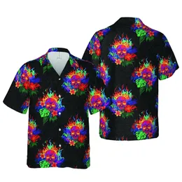 Dark Botanical Hawaiian Neon Skull Glowing Fire Smoke 8K Seamless Pattern Short-sleeve Hawaiian Shirt