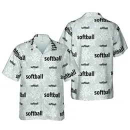 Softball Player Hawaiian Motif: Repeating Black Word on Heather Grey Textile Short-sleeve Hawaiian Shirt