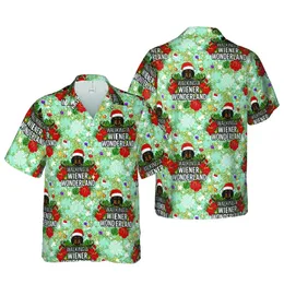 Dachshund Owner Holiday: Santa Hat Wiener Dog Christmas Lights & 'Wiener Wonderland' Pattern Short-sleeve Hawaiian Shirt