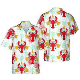 Red Lobster Crab Beer Mug Yellow Bottle Anchor Ship Wheel Compass Mosaic Short-sleeve Hawaiian Shirt