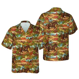 Western Cowboy Horse Galloping Desert Pattern - Joshua Tree Mesa Vista Motif Short-sleeve Hawaiian Shirt