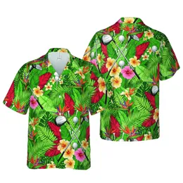 Golfer's Hawaiian Golf Club Bird of Paradise Hibiscus Palm Intricate Fabric Design Short-sleeve Hawaiian Shirt
