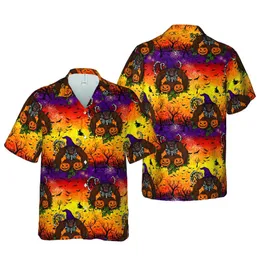 Bigfoot Witch Hawaiian: Sasquatch Bone Club, Jack-o'-Lantern Vines Gnarled Trees Short-sleeve Hawaiian Shirt