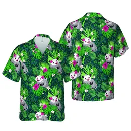 Repeating Opossums Multi-Pose North American Hibiscus Tropical Jungle Botanical Edge-to-Edge Short-sleeve Hawaiian Shirt