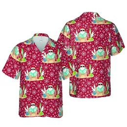 Santa Claus Beach Sunglasses Hawaiian Shirt Surfboard Snowflakes Red Backdrop Scene Short-sleeve Hawaiian Shirt