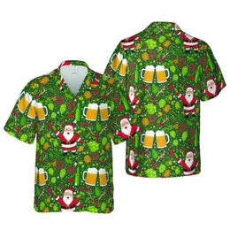 Santa Claus Hawaiian Pattern: Beer Steins, Reindeer Antlers, Holly, Snowflakes Short-sleeve Hawaiian Shirt