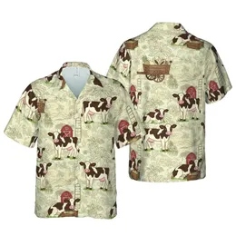 Baby Calf Hawaiian Pattern: Patched Calves, Wildflowers, Farm Landscape, Parchment Sketch Background Short-sleeve Hawaiian Shirt
