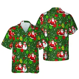 Hawaiian Pattern: Santa Claus Snowmen Gifts Baubles Holly Stars Forest Green Seamless Short-sleeve Hawaiian Shirt