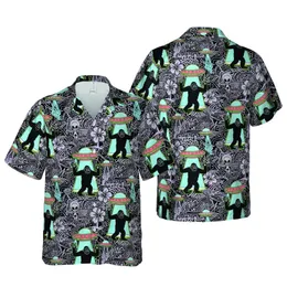 Cryptid Alien Explorer: Retro Cartoon Bigfoot UFO Tropical Fabric Art Short-sleeve Hawaiian Shirt