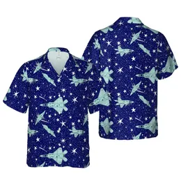 F-22 Raptor F-35 Lightning Jet Hawaiian Pattern: Dynamic Flight Intricate Starry Night Short-sleeve Hawaiian Shirt