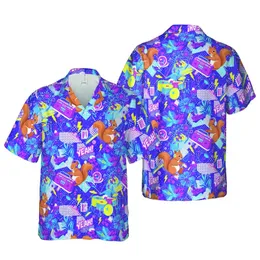 80s 90s Squirrel Music Party Design: Pop Culture Geometric Tropical Textile Pattern Short-sleeve Hawaiian Shirt