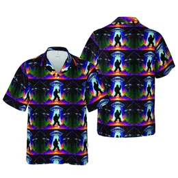 Sasquatch Black Silhouette Peace Sign UFO Celestial Nebula Hawaiian Forest Mountain Short-sleeve Hawaiian Shirt