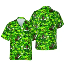 Hawaiian Hairy Ape Leprechaun Green Suit Beer Mug Shamrock Coin Clover Design Short-sleeve Hawaiian Shirt