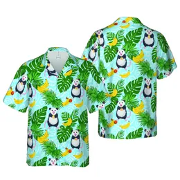 Opossum Lover Hawaiian Banana Palm Leaf Light Sky Blue Water Swirl Fabric Pattern Short-sleeve Hawaiian Shirt